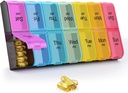 GREENCYCLE Extra duży cotygodniowy pill organizator 2 razy dziennie, 7 dzień pióro Pudełko AM PM Medicine Planner Dispenser Case z XXL pojemnik na pióro do suplementów oleju z witamin (Rainbow)