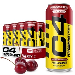 C4 Energy Carbonated Zero Sugar Energy Drink, Pre Workout Drink + Beta Alanine, Midnight Cherry, 16 Fl Oz (Opakowanie 12)