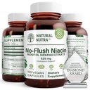Natural Nutra No Flush Niacin, Suplement witaminy B3, Pomaga poprawić zdrowie układu sercowo- naczyniowego, Pomaga poprawić tekstury skóry, Promotes Better Brain Function, Pomaga zwiększyć poziom energii 525 mg, 100 Kapsułki