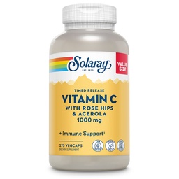 SOLARAY Witamina C 1000mg Timed Release Kapsułki z Rose HIPS & Acerola Bioflavonoids, Dwuetapowy etap wysokiej absorpcji i całodniowe wsparcie funkcji immunologicznych, 60 Day Guarantee, 275 Servings, 275 VegCaps