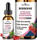 Berberine płynne dropsy-Berberine HCL Dropy z Ceylon Cynamon, Bitter Melon, Turmeric, Płynny Herbal Suplement do ekstrakcji dla zdrowia immunologicznego i trawienia (60 ml)