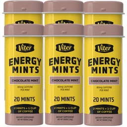 Viter Energy Kofeina Mints 40mg Kofeina, B Witaminy, Sugar Free. (Kofeina czekoladowa, 20szt, 6 Pack)