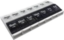 EZY DASE Push Button (7- Day) Pil Case, Planer medycyny, Organizator witaminy, 2 razy dziennie AM / PM Container, X-duże zespoły, Artretyzm Przyjazny, Wytrzymałe Otwarte, Przezroczyste Lidy, Niebieski / biały, BPA Free