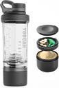 21oz Butelka shaker protein z pojemnikiem do przechowywania proszku - Shaker Cups for Protein Sheaty- przed treningiem butelką - Mixer Cup - Gym Sport Butelka wodna - Made with Tritan BPA Free, Wire Whisk Balls (Black)