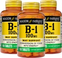 Mason Natural Vitamin B1 (Thiamin) 100 mg, Healthy Conversion of Food into Energy, Supports Nerve and Immune Health, 100 Tablets (Pack of 3)