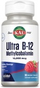 KAL Ultra B12 Metylokobalamina 10,000mcg, Witamina B- 12 o dużej mocy dla zdrowej energii, Metabolizm, Nerwy, Wsparcie Czerwonej Krwinki, * Naturalny aromat malinowy, Wegetarianin, 30 Micro Tablets, 30 Servings