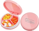 Serfeymi Small Pill Box - 3 Komory Przenośne Pill Box do kieszeni torebki, Compact Mini Travel Pill Case - Nadaje się do medycyny, Witamina, Olej rybny, Suplementy - Pink (Logo)