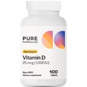 Purefibryna jako witamina D3 1000 j.m. 25 μg - Premium suplement witaminy D do zdrowej formacji kości, zębów, układu sercowo-naczyniowego i immunologicznego wsparcia nieGMO - 100 tabletek liczonych