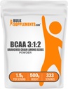 BulkSupplements.com BCAA 3: 1: 2 Proszek - Suplementy BCAA, Acidy rozgałęzione łańcucha aminokwasów Proszek - Unflavored & Gluten Free, 1,5 g na Serving, 500g (1,1 lbs) (Opakowanie po 1)