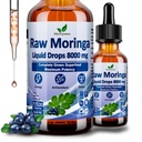 Raw Moringa płynne krople 8000 mg, Organic Moringa Oleifera Leaf Extract w. Supergreens Mieszanka Wheatgrass, Barley Trawa dla przeciwutleniacza, Energia i immunologiczne, Wysoka moc niż kapsułki proszek