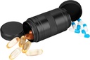 Metal Pill Box 2 razy dziennie - Przenośny wodoodporny mały pióro Case (AM PM), Compact Pill Holder Container, Compact Pill Organizer Medicine for Pills / Witamina / Olej rybny / Suplementy, Czarny