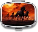 Konie Czerwone Gloving Chmury Square Pill Box, 2 Ozdobne Pocket Pudełko na kieszonkowe lub torebki przenośne Mini Travel Medicine Tablet Witamina Holder Organizer Pill Case