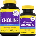 InnovixLabs Choline & Vitamin K2 Bundle Choline Bitartrate 550mg (100 Capsules) Full Spectrum Vitamin K2 (90 Softgels). Supports Memory, Mood, Brain Health & Boost Cognitive.*