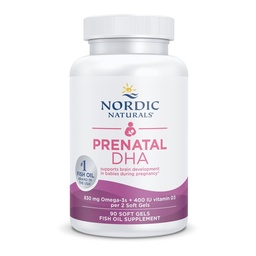 Nordic Naturals Prenatal DHA, Unflavored - 90 Soft Gels - 830 mg Omega-3 + 400 IU Witamina D3 - Wspiera rozwój mózgu u dzieci w okresie ciąży i laktacji - Non-GMO - 45 Służenie