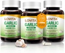 Kapsułki czosnkowe Lovita Odorless, ekwiwalent 500 mg świeżego czosnku, 1,25% ekstrakt z allicyny, Wspomaga serce, ciśnienie krwi, Cholesterol i system immunologiczny, Non-GMO, Gluten- Free, 180 Kapsułki wegetariańskie