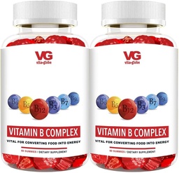 VITA GLOBE B Complex Gummy Vitamin - Strawberry Flavor z witaminą C, Niacyna, B6, B12 & Biotin for Energy, Heart Health and Brain Support, 120 Count (Pack of 2)