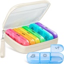 Cute Pill Organizator 3 razy dziennie, Duży Codzienne Pill Case dla kobiet, Portable Pill Box 7 Dzień na torebkę z workiem i zamkiem do trzymania witamin, Leki, Oleje rybne, Suplementy (Beżge)