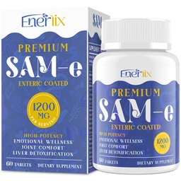 1200 MG SAM e Suplement dla mózgu, nastrojów, stawów i wątroby, Wysoka Absorpcja SAM- e (S- Adenozylo- L- Metionina) z CoQ10, 5- HTP, Enteric Coated 60 Tablets, Wegan