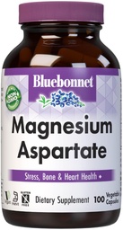 Bluebonnet Nutrition Magnezu Asparagate, Stress Relief *, Bone Health *, Heart Health *, Non-GMO, Vegan, Kosher Certified, Gluten- Free, Soy- Free, Dairy- Free, 100 Kapsułki roślinne, 50 Służenie