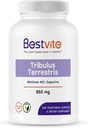BESTVITE Tribulus Terrestris 850mg na kapsułkę (240 kapsułki wegetariańskie) - standardowy ekstrakt - Min 45% saponiny - No Stearates - No Silicon Dixide - No Fillers - Vegan - Non GMO - Gluten Free
