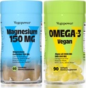 Vegan Omega-3 + Magnezu Gummies ↓ 124; Algae Omega03 800mg DHA Suplementy dla Mózgu, Heart Eyes Health- 90 Hrabia 124; 150mg Magnezu Cytrate Gummies dla dorosłych i dzieci spokojny sen, relaks