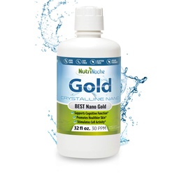 Colloidal Gold Liquid Organic Supplement by Nutrinoche - 100% Pure Nano Gold Mineral - Wspiera mentalną klarowność, Focus & Relaxation - 32 oz Bottle - Vegan, Gluten- Free - Crystalline- 30 ppm
