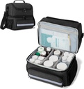 CURMIO Medicine Storage Bag, Double Layers Pill Bottle Organizer with Inner Dividers for Medication, Vitamin, Butelki na receptę, Dostawy medyczne, Czarny (Projekt patentu)