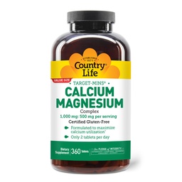 Country Life Target- Mins Wapnia Magnezu Suplement do Zdrowia Kości, 1000mg Wapnia, 500mg Magnezu, Gluten Free, 2: 1 Stosunek do optymalnego wykorzystania