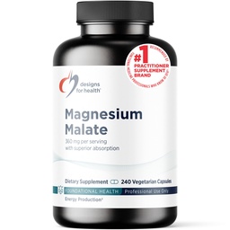 Wzory dla zdrowia Magnezu Malate - Chelated Magnezu jako Di Magnezu Malate - Bardzo Biodostępna Forma wsparcia energii, Bone Health + Odzysk mięśni (240 Magnezu Malate kapsułki)