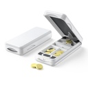 Pill Cutter z Auto Cinter Device, Aluminium Pill Splitter z 316L Ostrze ze stali nierdzewnej, Oryginalna skórzana skrzynia, Profesjonalny Pill Splitter do cięcia małych pigułek lub dużych pigułek (plastik, biały)