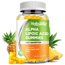 Alpha Gummies kwasu lipoinowego 1000Mg z biotyną, Wysoka Absorpcja do żucia ALA Suplement przeciwutleniacz, Zdrowie mózgu i Nerwy Wsparcie, Smak ananasowy, Cukier wolny, 60 żuć