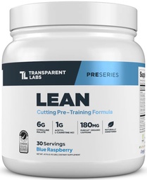 Transparent Labs Lean Pre- Trening - Rekombinacja ciała Wstępny trening dla mężczyzn i kobiet z Acetylem L- Karnityna, Beta Alanine Proszek, & PurCaf Organic Caepine Proszek - 30 Służenia, Niebieski Malina