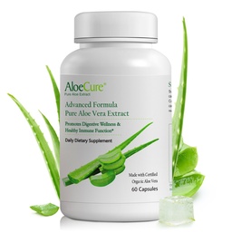 AloeCure Organic Aloe Vera Kapsułki, 160,000mg Wewnętrzny Aloe Leaf Równoważnik za Serving, Wsparcie Gut, Digestive, & Immune Health, Pomaga utrzymać zrównoważoną kwasowość żołądka, Aloin Free, 60 Kapsułki