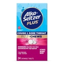 Alka- seltzer Plus kaszel & ból gardła Fizzy Chews, Brak wody potrzebne, Na Go ból gardła ulgi dla dorosłych, Malina Flavor, 24 Hrabia