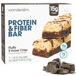 Wonderslim High Fiber Protein Bars, Fluffy S 'more Crisp Reg 124; 15 g Protein, 8g Fiber Equipment 124; Niski cukier, Niski Carb Equipment 124; Zdrowy zapach 124; Zadowolające, Wspiera energię i na - Wygody, 7 Pack
