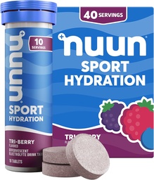 Nuun Sport Electrolyte Tablets z magnezu, Wapń, Potas, Chlorek i Sód, Gluten Free & Wegan, Tri- Berry, 4 Pack (40 Servings Total)