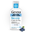 Genexa Clean Cold & Flu Relief, Dye Free, 0% Sztuczne dodatki, Ciężka medycyna dzienna na ból ciała, kaszel, zimno i grypa, Ból głowy, Gorączka, Zatory w klatce piersiowej, Organic Blueberry Flavor, 6 fl oz