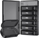 PulIV Cotygodniowy Pill Organizator z dużą pojemnością, Dual Protection Pill Box 7 Day, Artretitis Friendly Pill Case Łatwy do otwarcia, Medicine Organizer for Vitamin, Leki, Oleje rybne, Suplementy (czarny)