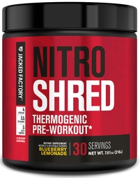 Jacked Factory NITROSURGE Shred PreWorkout Supplement - Energy Booster, Instant Strength Gains, Sharp Focus, Potężne pompy - Aciric Oxide Booster & PreWorkout Powder - 30Sv, Blueberry Lemonade