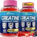 Jednowodzian Gummie dla mężczyzn i kobiet Przed treningiem Gummie z Tauryną, Witamina B6 & B12 Jednowodzian Kreatyny Chewable dla zwiększenia siły, Energia, Wytrzymałość, Mięśnie, Organiczne (2 opakowania)
