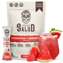 Salud 2- in-1 Hydration and Immunity Electrolytes Powder, Arbuz Margarita - 15 Sług, Agua Fresca Drink Mix, Elderberry, Dairy & Soy Free, Non-GMO, Gluten Free, Wegan, Low Calorie, 1G Sugar