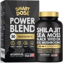 Power Blend kapsułki - 30- in-1 Suplement Bundle z Shilajit 6000mg, Sea Moss 4000mg, Black Seed Oil 4000mg, Ashwagandha 2000mg, 10x Grzyby, Tongkat Ali, Maca, Holistic Pills Combo