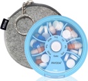 INVODA Cotygodniowy pill organizer 7 Commodation Rotating pill Box for Daily Medication & Vitamins - Przenośny Travel pill Case Fish Oil Supplements Vitamin Organizer (Blue + Bag)