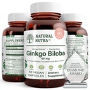 Natural Nutra Ginkgo Biloba, Poprawia cyrkulacja do mózgu i zwiększa pamięć, Zwiększa przepływ tlenu, i zwiększenie funkcji mózgu, Wsparcie Nerve Health, Wegan i gluten Free, (60) Kapsułki