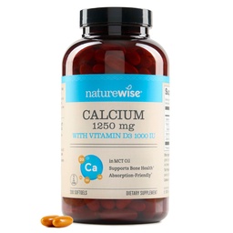 NatureWise wysokiej czystości, All- Natural Wapń 1250mg + Witamina D3 1000IU + Organiczny olej kokosowy MCT - Ciąża Safe + Nie-GMO - Wchłanianie Przyjazne, Gluten Free - 200 Softgels [100- Day Supply]
