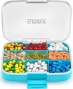 Duży Pill Organizator, 9 Komory Portable Travel Pill Case Moisture Proof, XL Pill Container Holder dla witamin, Cod Liver Oil, Suplementy, Medycyna (Niebieski)