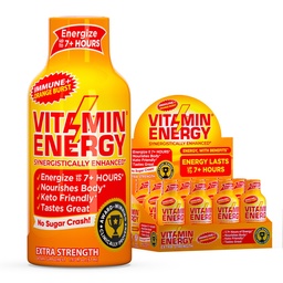 Witamina Energia Immune + Dodatkowa Siła Energia Pomarańczowy Burst 12 Pack, 260mg Naturalna kofeina, B- Witaminy, Citicoline, Zielona herbata, Immunitet i Focus Support, Zero cukru, Gluten- Free 1.93 fl oz