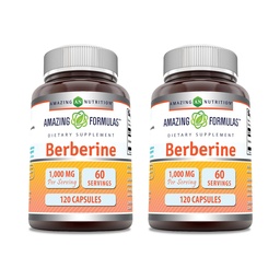 Amazing Formulas Berberine 1000mg Per Serving Capsules Supplement Equipment 124; Non GMO Equipment 124; Gluten Free Equipment 124; Made in USA (120 Ecuador 124; 2 Pack)