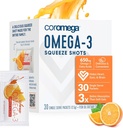 Coromega Omega 3 Fish Oil Supplement, 650mg Omega- 3 z 3X Lepsza absorpcja niż Softgels, Pomarańczowy Flavor, 30 Pojedynczy Serw Squeeze Pakiety