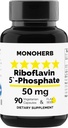 MONOHERB Riboflavin 5 '-fosforan 50 mg - 90 Kapsułki wegetariańskie - Bioaktywna witamina B2 - Made in USA
